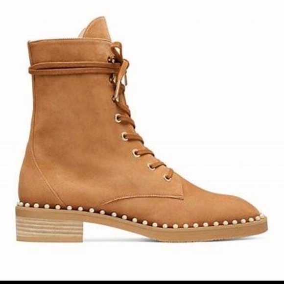 New Stuart Weitzman Sondra Suede Pearl lace up boots 10  EU 40.5 - Picture 3 of 6